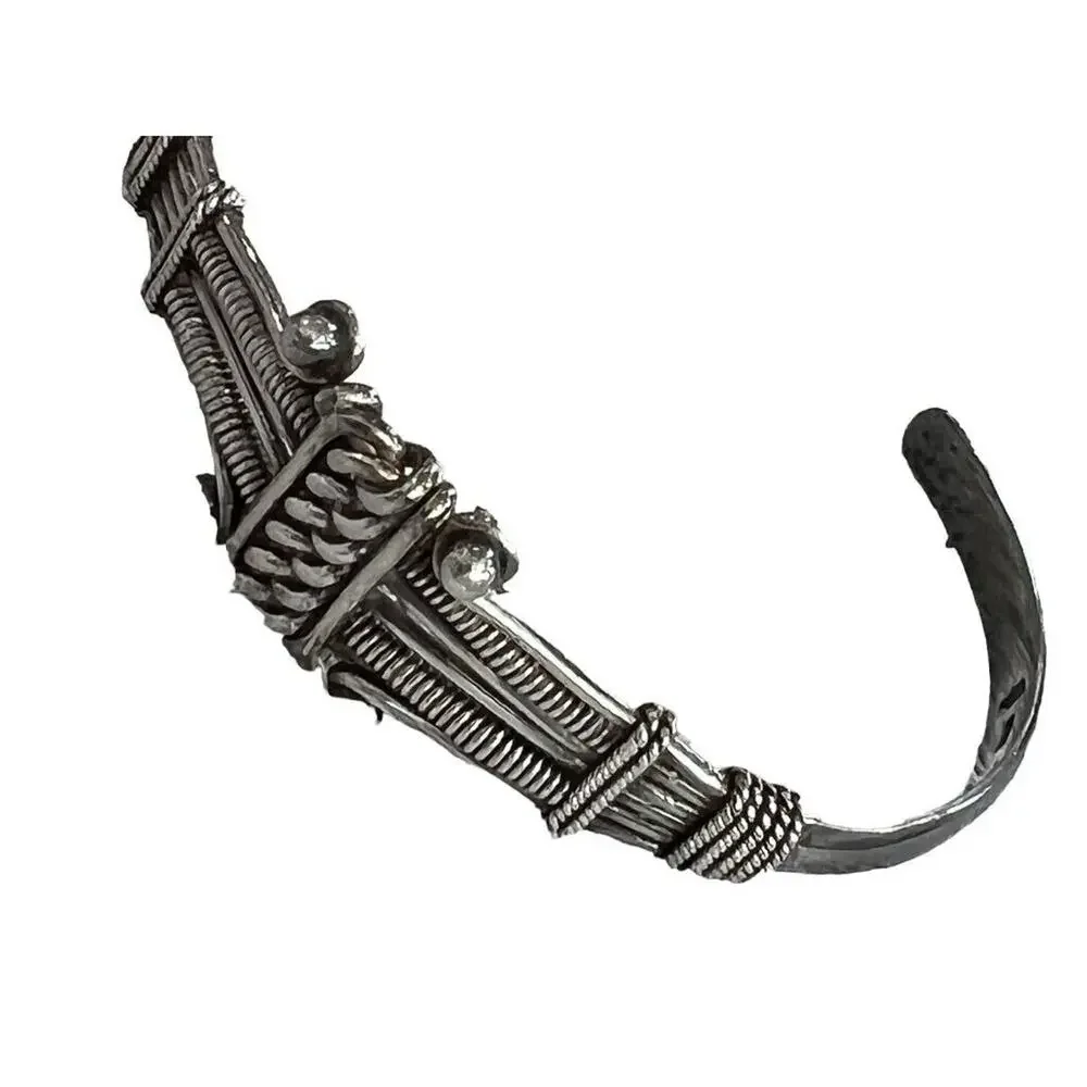 Boho Hand Crafted Sterling Silver Cuff Bracelet India 925